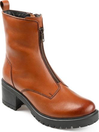 Journee Collection Womens Genuine Leather Norrah Round Toe Stacked Combat Booties