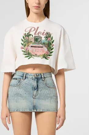 Philipp Plein Cropped T-Shirt Cannes Tennis Club Women in Offwhite at Nordstrom, Size Medium