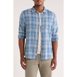 Marine Layer Classic Plaid Stretch Cotton Button-Up Shirt in Blue Indigo Plaid at Nordstrom, Size X-Large
