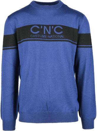 Costume National Blue Striped Virgin Wool Sweater