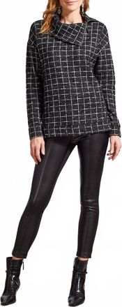 Tribal Split Neck Top With Zipper In Black