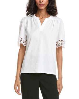 Anne Klein Flutter Sleeve Lace-Trim Top