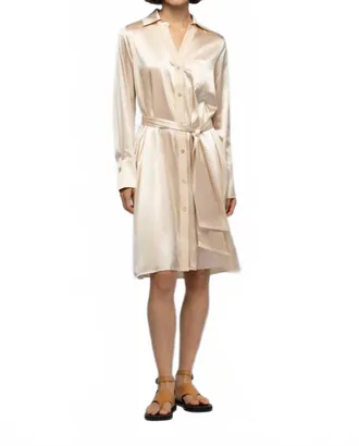 Max & Moi Raesa Silk Mini Shirt Dress With Leather Detail In Beige