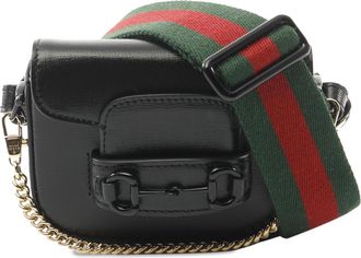 Gucci Black Mini Leather Horsebit 1955 Web Satchel