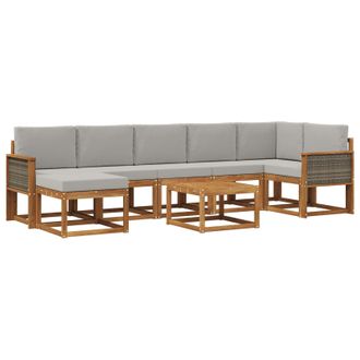 vidaXL Conjunto De Sof&aacute;s De Exterior 8 Pcs Natural Y Gris Claro Vidaxl
