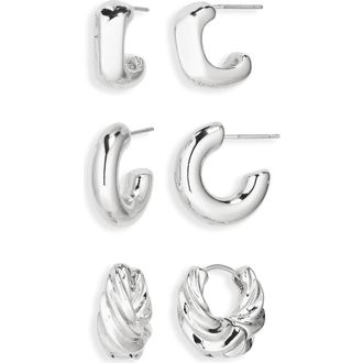 Nordstrom Rack Set of 3 Sculpted Hoop Earrings in Silver at Nordstrom Rack