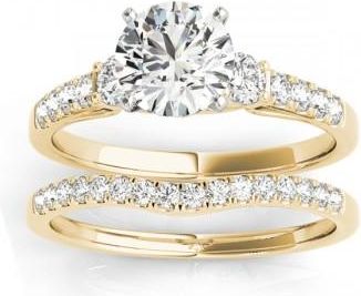 Allurez Diamond Three Stone Bridal Set Ring 14k Yellow Gold (0.55ct)