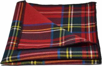 King & Priory Traditional Red Tartan Check Pocket Square, Handkerchief, Stewart Tartan