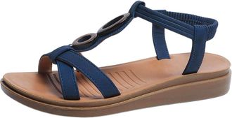 Generic Womens Flat Sandals Lightweight Casual Summer Sandals Open Toe Stylish Comfy Breathable Versatile Slip On Shoes with Elastic Ankle Strap Beach Outdoor