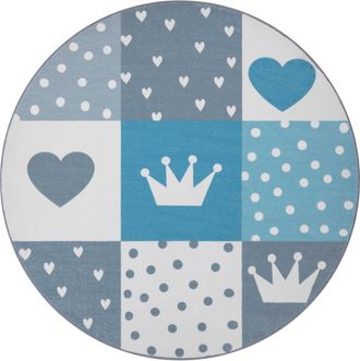 Paco Home Kinderteppich »Eliz 391« rund 12 mm Höhe Kurzflor, Spielteppich, Patchwork-Muster, Motiv Krone, Herz & Punkte
