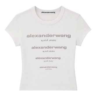 Alexander Wang Camiseta con Logo de Cristal - Tops - Mujer - Blanco - M