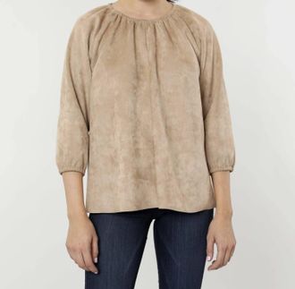 Dolce Cabo Faux Suede Peasant Top In Camel
