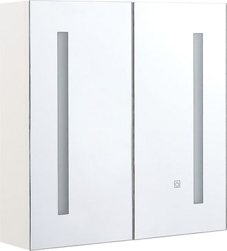 Beliani Beliani - Armario De Ba&ntilde;o Con Espejo Plateado 60 X 60 Cm De Pared 2 Puertas Con Iluminaci&oacute;n Led Chabunco