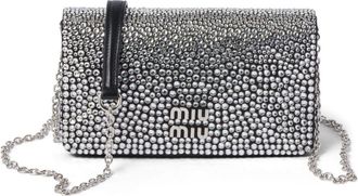 Miu Miu crystal-embellished mini bag - women - Crystal/Satin - One Size - Black