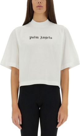 Palm Angels White Logo Mock Collar T-Shirt