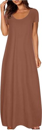 Generic Maxi Dresses for Women Uk Plus Size Dress Wedding Guest Occasion 1940s Dress Midi Casual Short Sleeve V Neck Swing Casual Bohemian Wedding Guest Dress