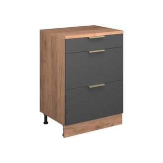Vicco Armario De Cocina Para Techo Inclinado R-line, Antracita-oro, 60 Cm Sin Inclinaci&oacute;n Con 3 Cajones, Vicco
