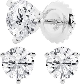Grown Brilliance 4 Carat Round Cut Lab Grown Diamond Stud Earrings in 14K White Gold, G-H Color, VS Clarity, Gift Box Included