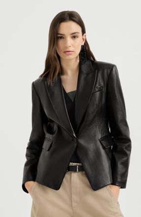 Brunello Cucinelli Nappa leather blazer with monili in Black at Nordstrom, Size 42