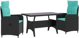 vidaXL Juego De Comedor Para Exteriores 3 Uds. Negro Y Turquesa Vidaxl