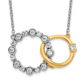 Diamond2Deal 14K Two-Tone Gold 0.40 Ct Lab Grown Diamond Circle Interlocking Necklace 18 Clarity VS, Color G-H