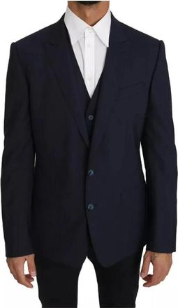 Dolce & Gabbana Martini Blazer Vest 2 Piece - Heren - Business blazers - Blauw - L - Wol - Kostuums