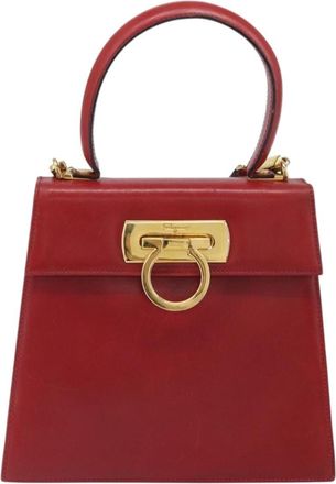 Ferragamo Gancini Convertible Top Handle Bag Leather Red Leather Handbag (Pre-Owned)