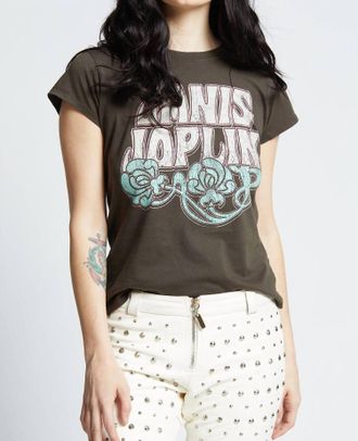 Recycled Karma Janis Joplin Baby Tee In Vintage Black