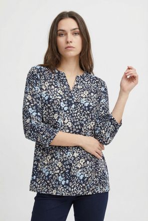 Soyaconcept Shirtbluse SOYACONCEPT SC-FELICITY AOP 546, Damen, Gr. XXL, navy combi, Web, Obermaterial: 50% Baumwolle, 50% Viskose, gemustert, regular fit normal, 