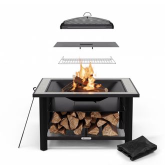 Blumfeldt Blumfeldt Merano Avanzato 3-en-1 Cuenco De Fuego Con Funci&oacute;n De Parrilla Se Puede Utilizar Como Una Mesa 87 X 87 Cm