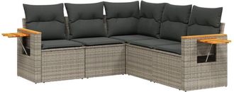 vidaXL Juego De Sof&aacute;s Jard&iacute;n Con Cojines 5 Pzas Rat&aacute;n Sint&eacute;tico Gris Vidaxl