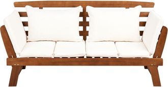 Beliani Beliani - Banco De Jard&iacute;n De Madera De Eucalipto Oscura Brazos Reclinables Cojines Blanco Crema Portici