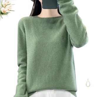 Generic 2026 New Cashmere Sweaters for Women Cashmere Crew Neck Long Sleeve Soft Pullover Sweater Womens Cowl Neck Sweater (Green,M)
