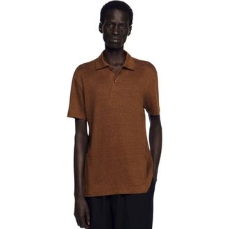Sandro Linen polo shirt in Tobacco Brown at Nordstrom, Size Xx-Large
