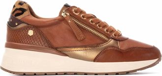 Carmela Womens Leather Wedge Lace-Up Sneakers In Camel
