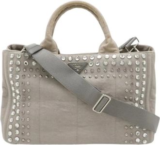 Prada Pre-owned Tote Bags, female, Gray, Size: ONE SIZE Pre-owned Denim Shoulder Tote Bag