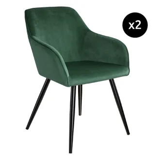 TecTake 2 sillas de comedor aterciopeladas 58 x 62 x 82 cm verde oscuro/negro