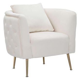 Dmora Sill&oacute;n Killar, Tapizado En Terciopelo, Con Reposabrazos, Estructura Met&aacute;lica, 76x74x71h Cm, Blanco Crema