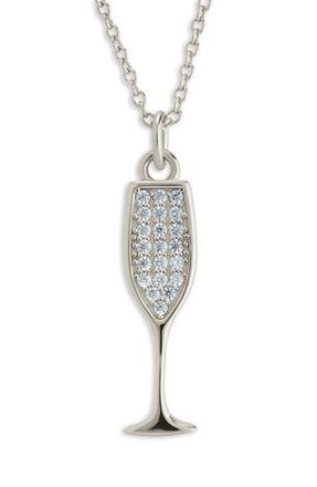 Sterling Forever Pav&eacute; Cubic Zircoia Champagne Flute Pendant Necklace in Silver at Nordstrom