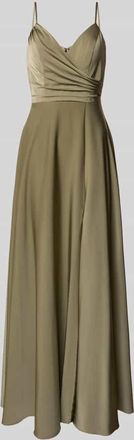 Laona Abendkleid mit V-Ausschnitt und Raffungen in Oliv, Größe 32