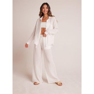 Bella Dahl Womens Textured Wide Leg Beach Palazzo Pants in White - Size 10 UK