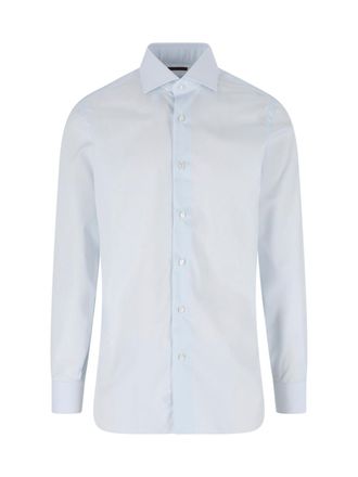 Barba Light Blue Pointed-Collar Tailored Cotton Shirt
