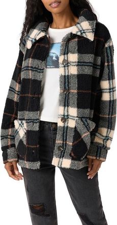 O'Neill Huxlee Plaid Fleece Shirt Jacket in Black at Nordstrom, Size Small
