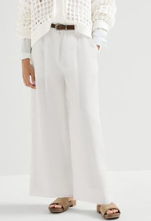 Brunello Cucinelli Cotton organza boxy pleated trousers with monili in White at Nordstrom, Size 46