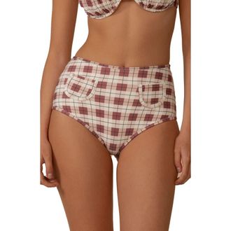 Montce Swim Polly Plaid Bikini Bottoms in Maroon Plaid at Nordstrom, Size X-Small