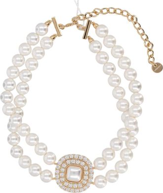 Self Portrait Double-Strand Pearl Cubic Zirconia Toggle Gold Necklace