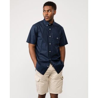 GANT Mens Regular Fit Short Sleeve Poplin Shirt - Marine Cotton - Size X-Large