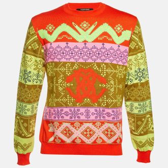 Roberto Cavalli Orange Logo Geometric Jacquard Knit Sweater