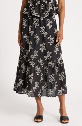 Ellen Tracy Floral Embroidered Cotton Voile Maxi Skirt in Black Floral Aop at Nordstrom Rack, Size X-Large