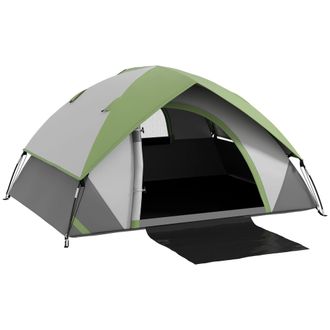 OUTSUNNY 2 Man Camping Tent w/ Sewn-in Groundsheet - 3000mm Waterproof - Green | TJ Hughes